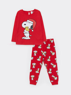 Пижамный комплект для маленьких девочек с круглым вырезом и длинными рукавами с принтом Snoopy LCW baby