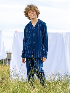 Пижамный комплект для мальчика с длинными рукавами и воротником рубашки с принтом Vitmo Vitamin, индиго