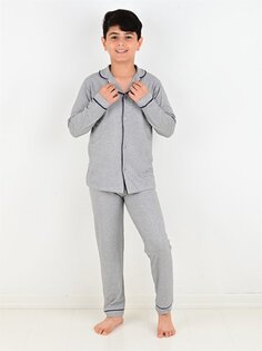 Пижамный комплект для мальчика с длинными рукавами и воротником рубашки с принтом Vitmo Vitamin, смешанный