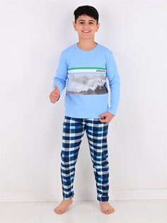 Пижамный комплект для мальчика с круглым вырезом и длинными рукавами с принтом Vitmo Vitamin, синий антрацит