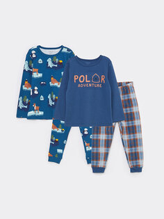 Пижамный комплект из двух предметов для маленьких мальчиков с круглым вырезом и длинными рукавами с принтом LCW baby