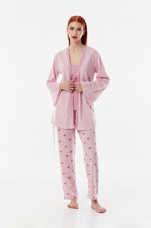 Пижамный комплект из трех предметов с узором в мелкую клетку Fullamoda, розовый