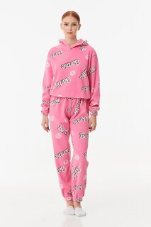 Пижамный комплект с капюшоном и принтом Fullamoda, розовый