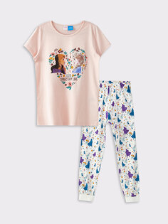 Пижамный комплект с короткими рукавами для девочек с круглым вырезом и принтом «Холодное сердце» LCW Kids