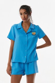 Пижамный комплект с шортами с вышивкой Fullamoda, синий