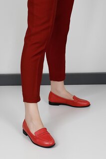 Женские балетки из натуральной кожи с круглым носком на плоской подошве 24161 GÖNDERİ(R), красный