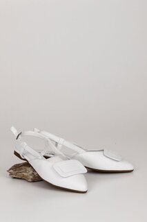 Женские балетки из натуральной кожи с острым носком и плоской подошвой 24197 GÖNDERİ(R), белый