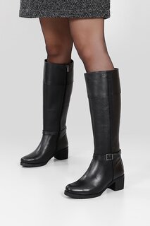 Женские повседневные ботинки из натуральной кожи с круглым носком, резиновой подошвой, каблуком, застежкой-молнией и пряжкой, 44564 GÖNDERİ(R), черный