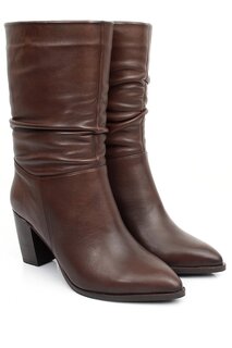 Женские повседневные ботинки из натуральной кожи с острым носком и сильфоном на каблуке 44579 GÖNDERİ(R), коричневый