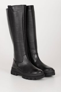 Женские повседневные ботинки на танкетке и молнии из натуральной кожи с круглым носком 47521 GÖNDERİ(R), черный