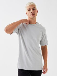 Мужская футболка из чесаного хлопка с круглым вырезом и короткими рукавами LCW Casual, светло-серый