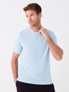 Мужская футболка из чесаного хлопка с круглым вырезом и короткими рукавами LCWAIKIKI Classic, светло-синий