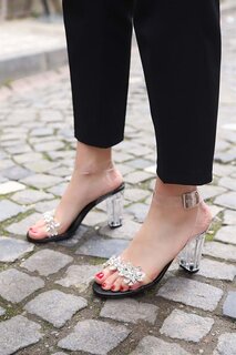 Женские прозрачные туфли на каблуке с камнями TRENDBU, черный
