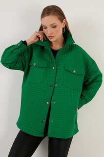 Стеганая куртка-рубашка оверсайз с карманами 42190505 Lela, зеленый