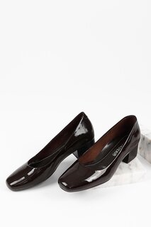 КОРИЧНЕВЫЕ женские туфли из натуральной кожи с круглым носком и коротким толстым каблуком 24100 GÖNDERİ(R)