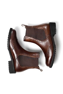 КОРИЧНЕВЫЕ женские повседневные ботинки «Челси» из натуральной кожи с круглым носком и резиновой подошвой на эластичном каблуке 48443 GÖNDERİ(R)