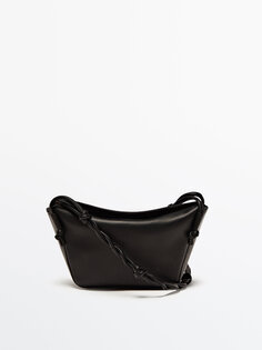 Кожаная сумка на кроссбоди с тканым ременем Massimo Dutti, черный