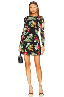 Платье мини Alice + Olivia Delora Long Sleeve Flare, цвет Atrium Floral Small