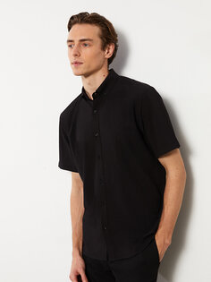 Мужская рубашка обычного кроя с коротким рукавом LCW Vision, новый черный