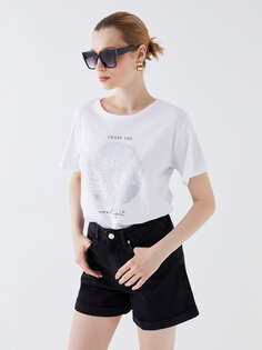 Женская футболка с коротким рукавом с круглым вырезом и принтом LCW Vision, от белого