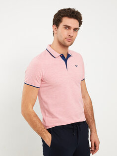 Мужская футболка из пике с короткими рукавами и воротником-поло LCWAIKIKI Basic, светло-розовый меланж
