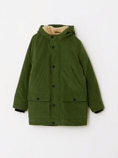Базовое пальто с капюшоном для мальчика LCW Kids, средне-зеленый