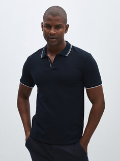 Мужская футболка с воротником-поло и коротким рукавом LCW Vision, темно-синий