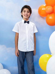 Базовая рубашка с коротким рукавом для мальчика и галстук-бабочка LCW Kids, оптический белый