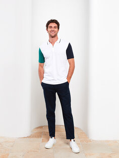 Мужская футболка с короткими рукавами и воротником-поло с цветными блоками LCW Vision, буксе белый