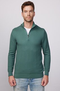 Зеленый мужской свитер Slim Fit с высоким воротником и молнией TUDORS