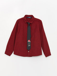 Новогодняя тематическая рубашка и галстук с длинными рукавами для мальчиков LCW Kids, красный плед