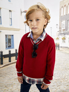 Трикотажный свитер для мальчика с длинными рукавами и V-образным вырезом SOUTHBLUE