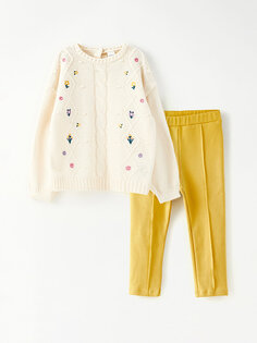 Трикотажный свитер и колготки для маленьких девочек с круглым вырезом и длинными рукавами, комплект из 2 штук LCW baby