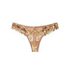 Трусы Victoria&apos;s Secret Very Sexy Gold Sequined Ziggy Glam Floral Embroidery Thong, золотистый