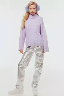Свитер крупной вязки с низким воротником-поло H&amp;M, фиолетовый H&M