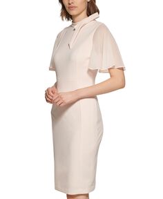 Шифоновое платье-футляр с завязками на шее и рукавами-крылышками Calvin Klein