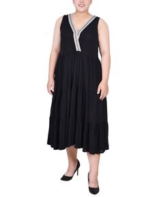 Плюс размер многоуровневое платье без рукавов с отворотами NY Collection, черный