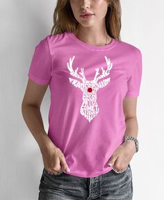 Женская футболка word art с изображением оленя санты LA Pop Art, розовый