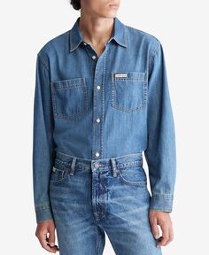Мужская классическая джинсовая рубашка с длинным рукавом Calvin Klein, мульти