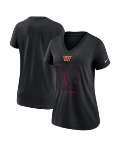 Женская черная футболка Washington Commanders Tri-Blend с v-образным вырезом с принтом меланжевого цвета Nike