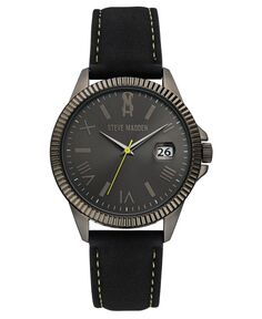 Женские часы из черного полиуретанового кожаного ремешка с белой строчкой, 41 мм Steve Madden, черный