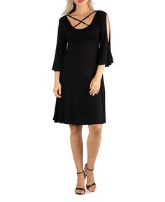 Женское платье длиной до колена с открытыми плечами 24seven Comfort Apparel, черный