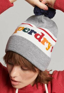 Шапка-бини ESSENTIAL LOGO Superdry, серый меланж мульти