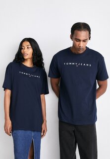 футболка с принтом ФУТБОЛКА LINEAR LOGO TEE UNISEX Tommy Jeans, тёмно-синий