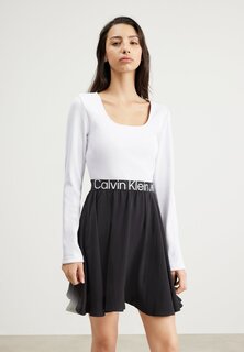 Летнее платье LOGO ELASTIC LONG SLEEVE DRESS Calvin Klein Jeans, ярко-белый/черный