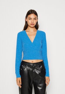 Футболка с длинным рукавом PCLINA CROPPED V NECK Pieces, французский синий