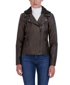 Женская байкерская куртка из искусственной кожи с капюшоном Sebby Collection, коричневый