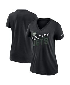 Женская черная футболка new york jets slant logo tri-blend с v-образным вырезом Nike, черный