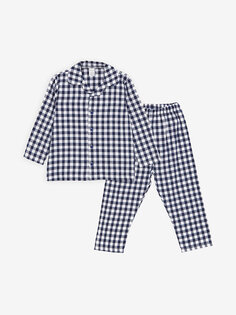 Пижамный комплект в клетку для маленьких мальчиков с воротником рубашки и длинными рукавами LCW baby