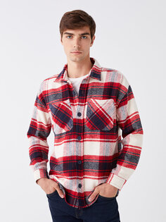 Удобная мужская рубашка-рубашка в клетку с длинными рукавами LCW Casual, красный плед